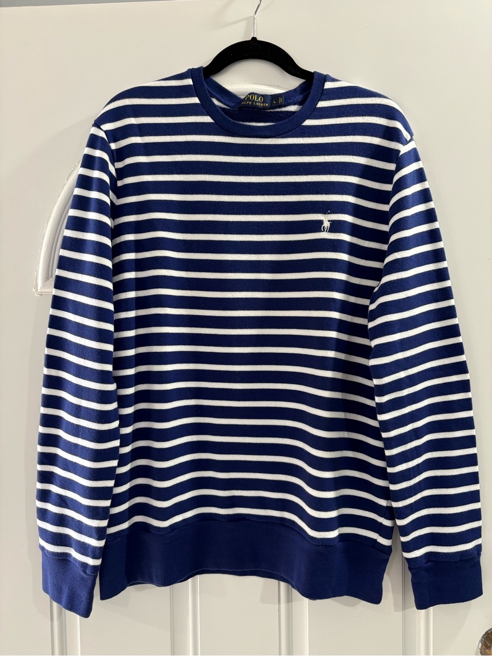 Polo by Ralph Lauren Blue & White Striped Crewneck Sweater size L made in peru